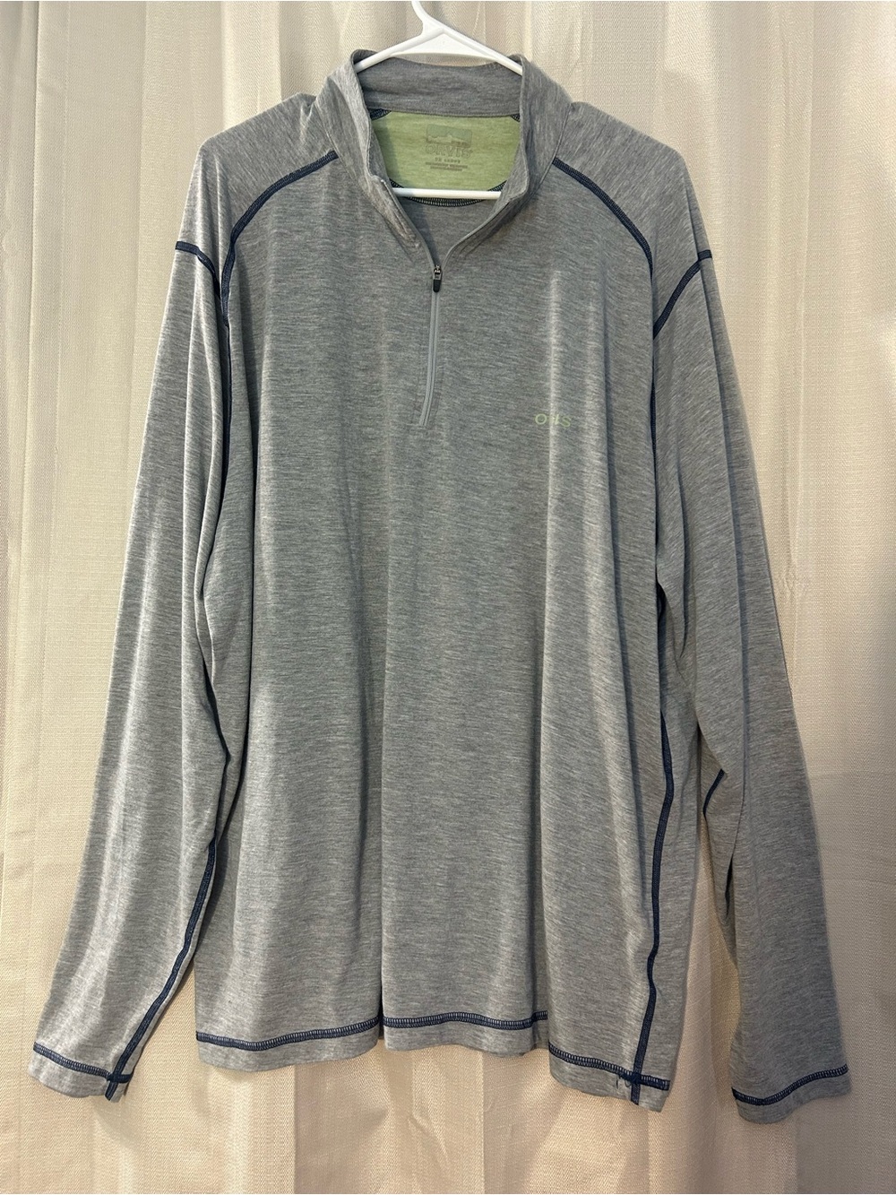 Orvis Mens Gray Heather 1/4 Zip Pullover Shirt Contrast Stitching Size XXL